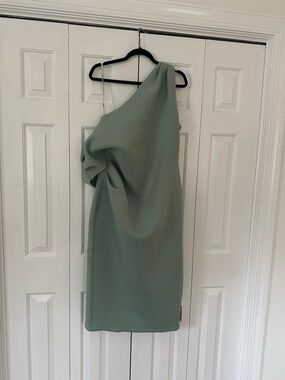 Off-Shoulder Sage Green Scuba Dress